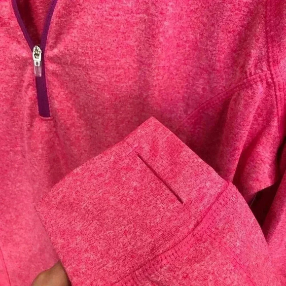 Reebok Quarter Zip Long Sleeve Pullover- Active Wear w/thumb hole,  Pink - L - Picture 3 of 8